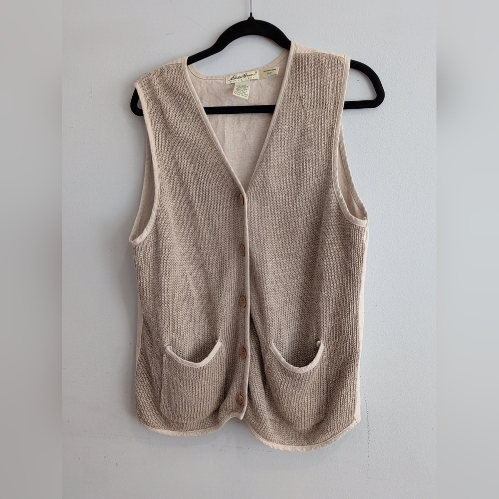 Eddie Bauer Vintage 90s Relaxed Fit Linen And Knit Vest S/P Beige